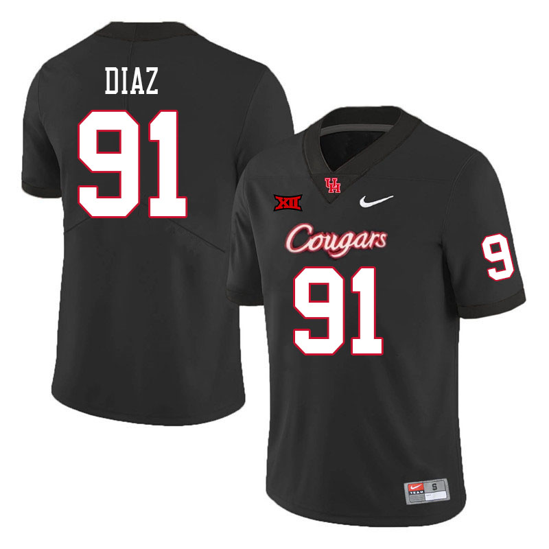 Men #91 Joshua Diaz Houston Cougars Big 12 XII College Football Jerseys Stitched-Black - Click Image to Close